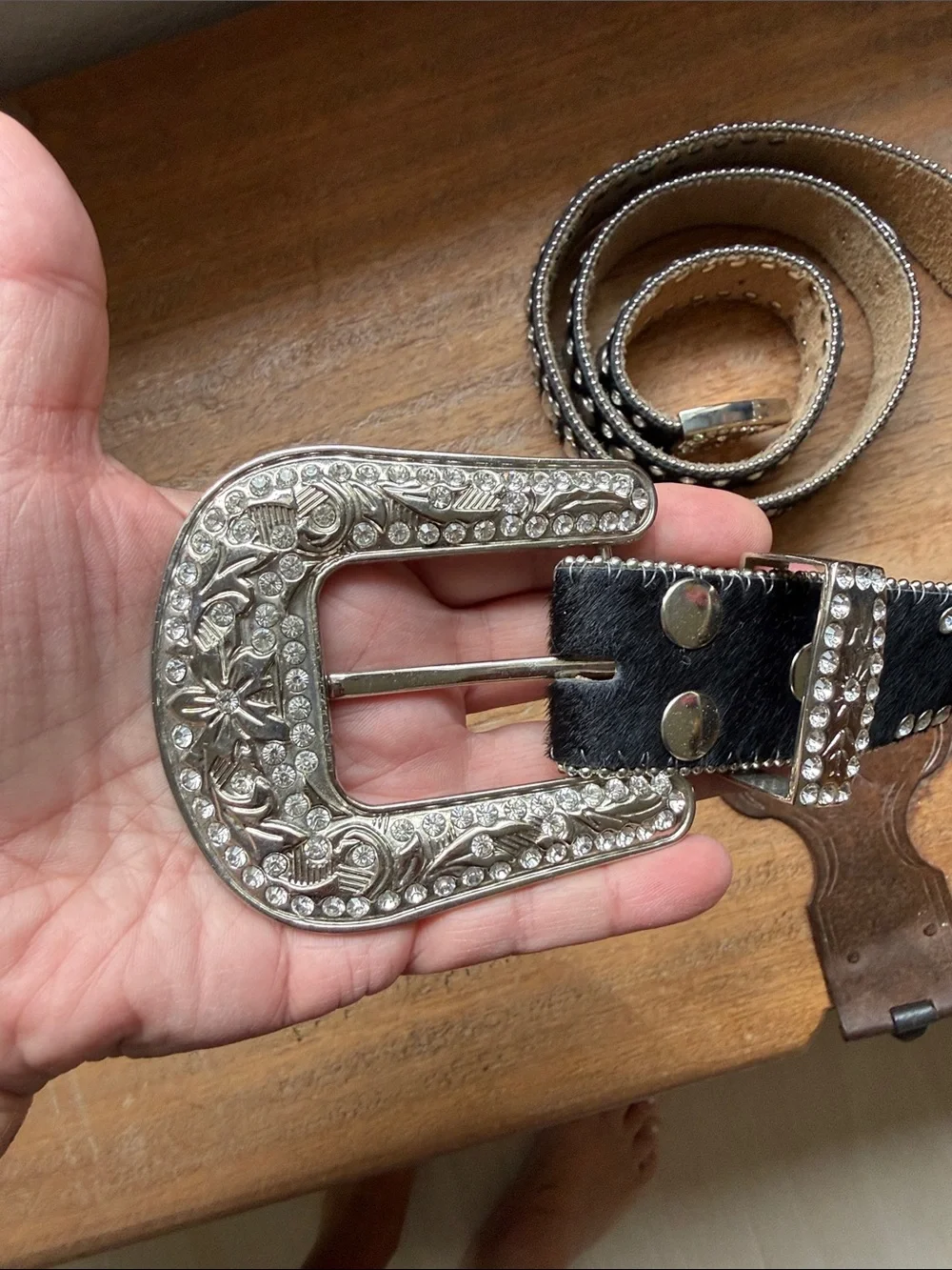 Studded Black Western Belt with Silver Buckle